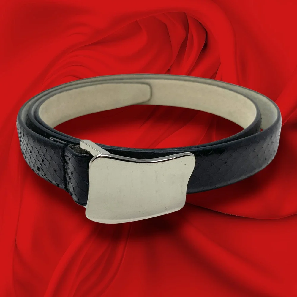 Vintage 1990's Calvin Klein Sz M Black Snake Leather Skinny Belt Workwear Career